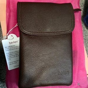 Befen Full grain leather small cell phone crossbody wallet bag - brown